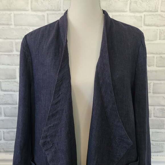Coldwater Creek Linen Herringbone Tweed Open Front Jacket Classic Staple Lg - Picture 2 of 8